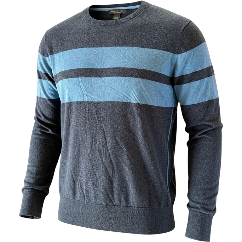 Banana Republic Sweater Mens M Blue Silk Cashmere Cotton Striped Luxury Knit